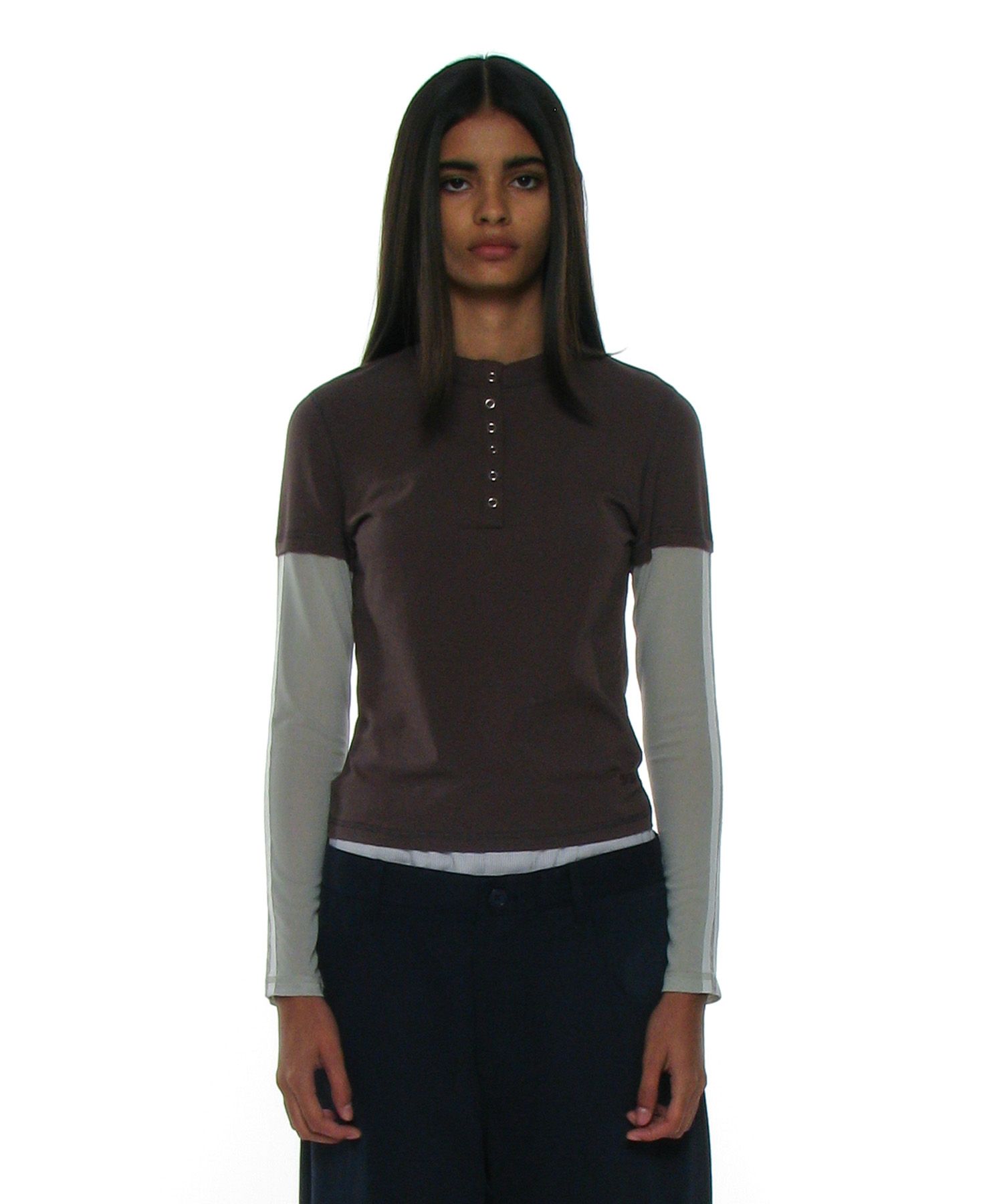 【PARTIMENTO】ALL-IN-ONE LAYERED HENLEY LONG SLEEVE MUSINSA | PARTIMENTO WOMEN All-in-one layered henley long