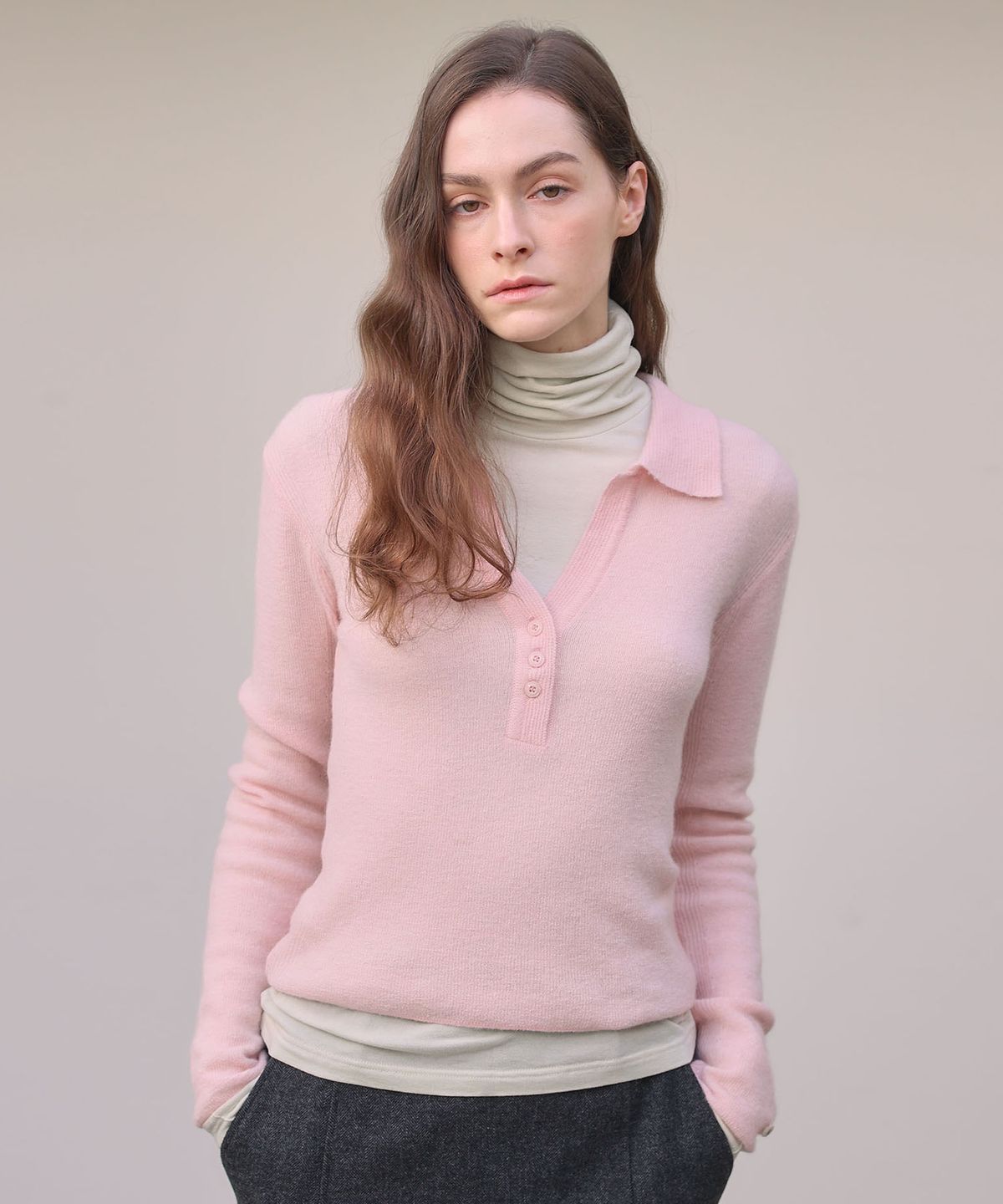 아우로(OURO) COLLAR ALPACA KNIT [ PINK ]