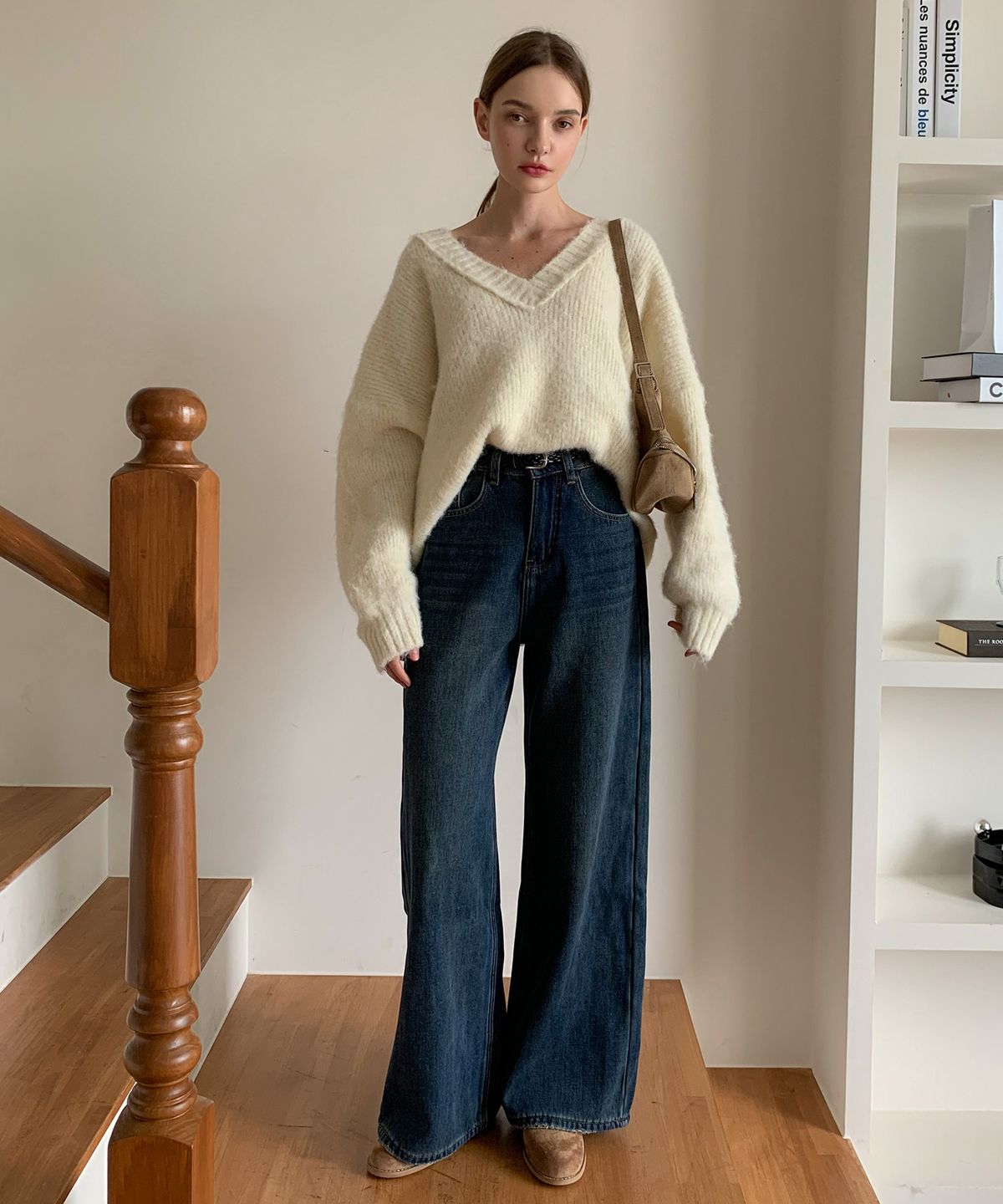 바스카라(VASCARA) [Fleece-lined] Semi Wide Straight Denim Pants