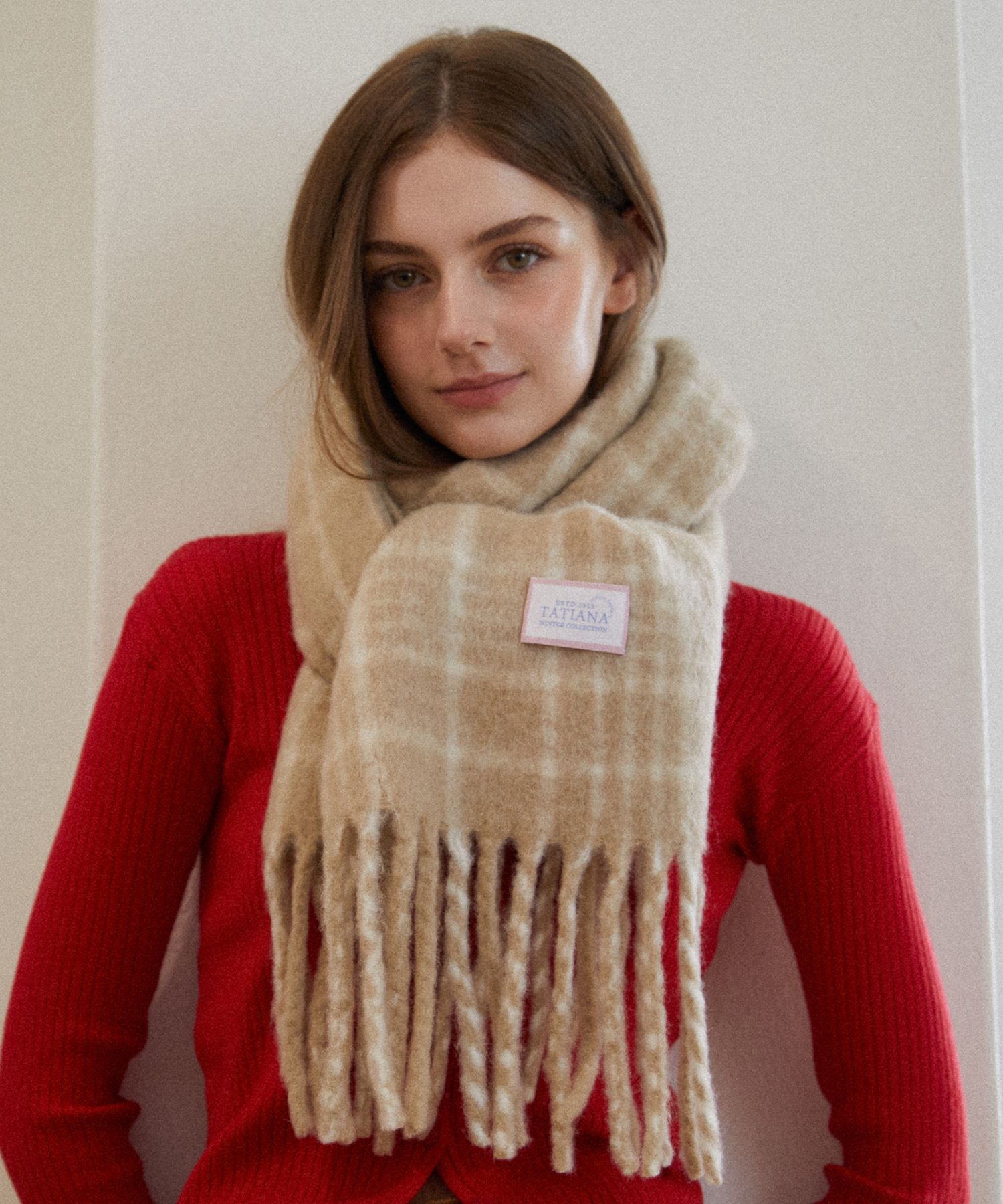 マフラー・ストール TATIANA Snug checked muffler MF8108 beige 5006508964 MUSINSA | TATIANA Snug Checked Wool Blended Muffler MF8108 Beige