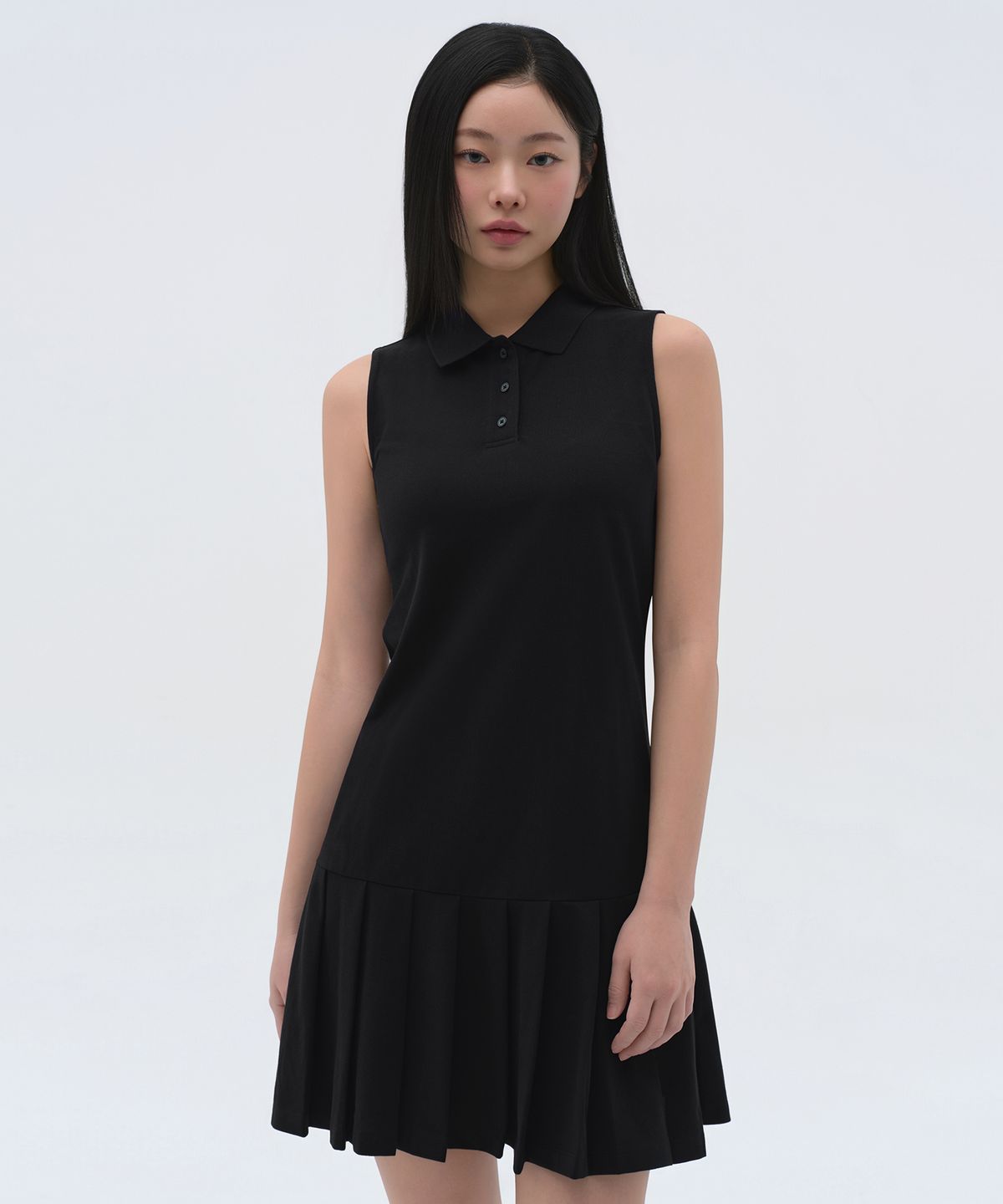 무신사 스탠다드 우먼(MUSINSA STANDARD WOMAN) [쿨탠다드] 우먼즈 플리츠 슬리브리스 피케 폴로 드레스 [블랙]