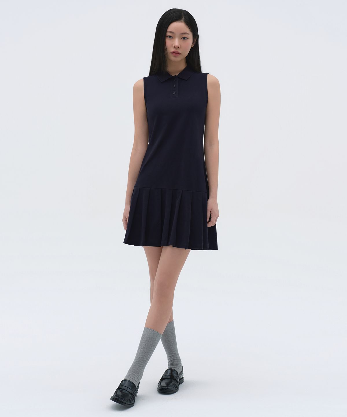 무신사 스탠다드 우먼(MUSINSA STANDARD WOMAN) [쿨탠다드] 우먼즈 플리츠 슬리브리스 피케 폴로 드레스 [네이비]