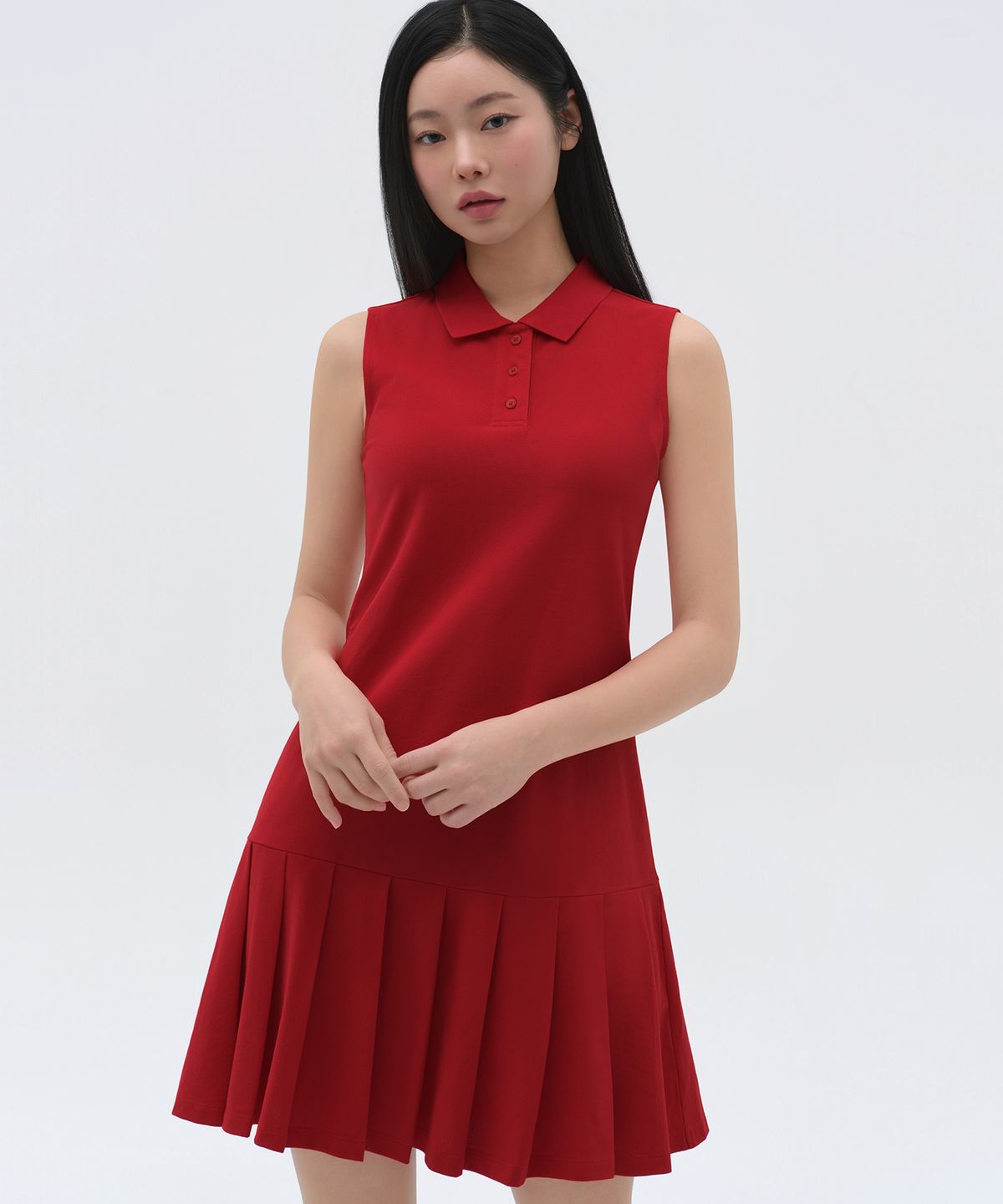 무신사 스탠다드 우먼(MUSINSA STANDARD WOMAN) [쿨탠다드] 우먼즈 플리츠 슬리브리스 피케 폴로 드레스 [레드]