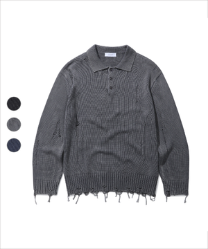 [지바노프 X 르뎁트]가먼트 데미지 카라 니트 [3컬러]