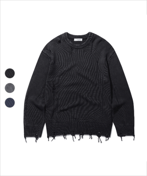 [지바노프 X 르뎁트]가먼트 데미지 라운드 풀오버 [3컬러]