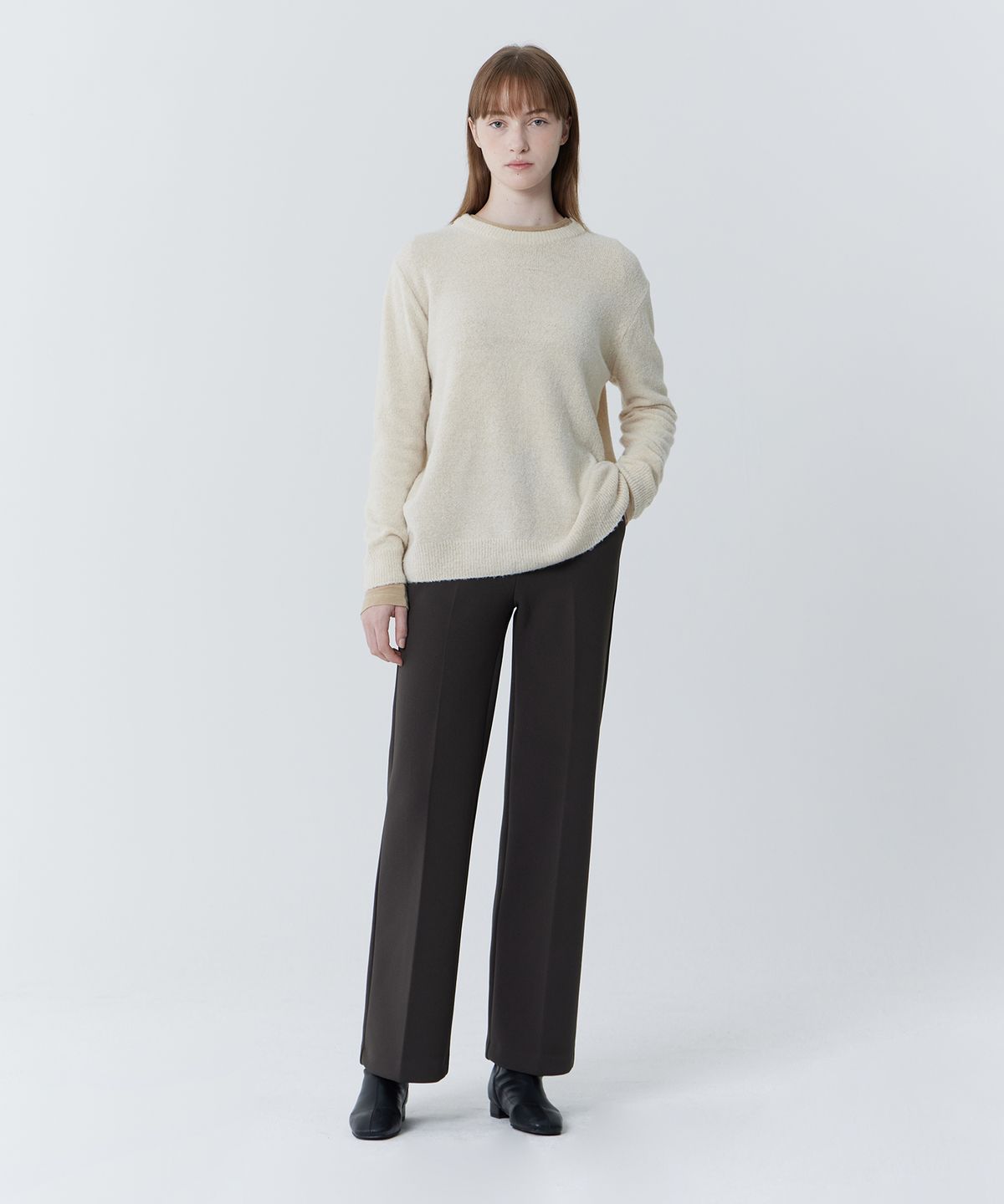 줄리아페페(JULIAPEPE) Semi Wide Hidden Banding Slacks (Charcoal)