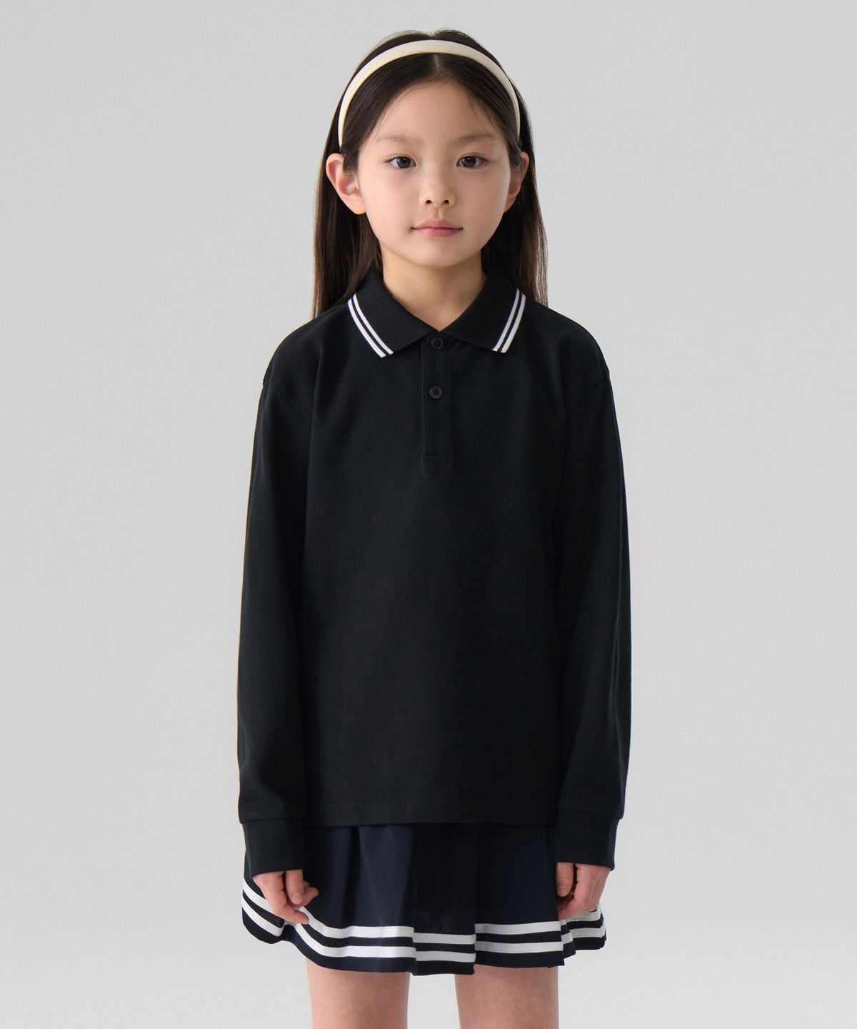 무신사 스탠다드 키즈(MUSINSA STANDARD KIDS) 프레피 긴소매 피케 폴로 셔츠 [블랙]