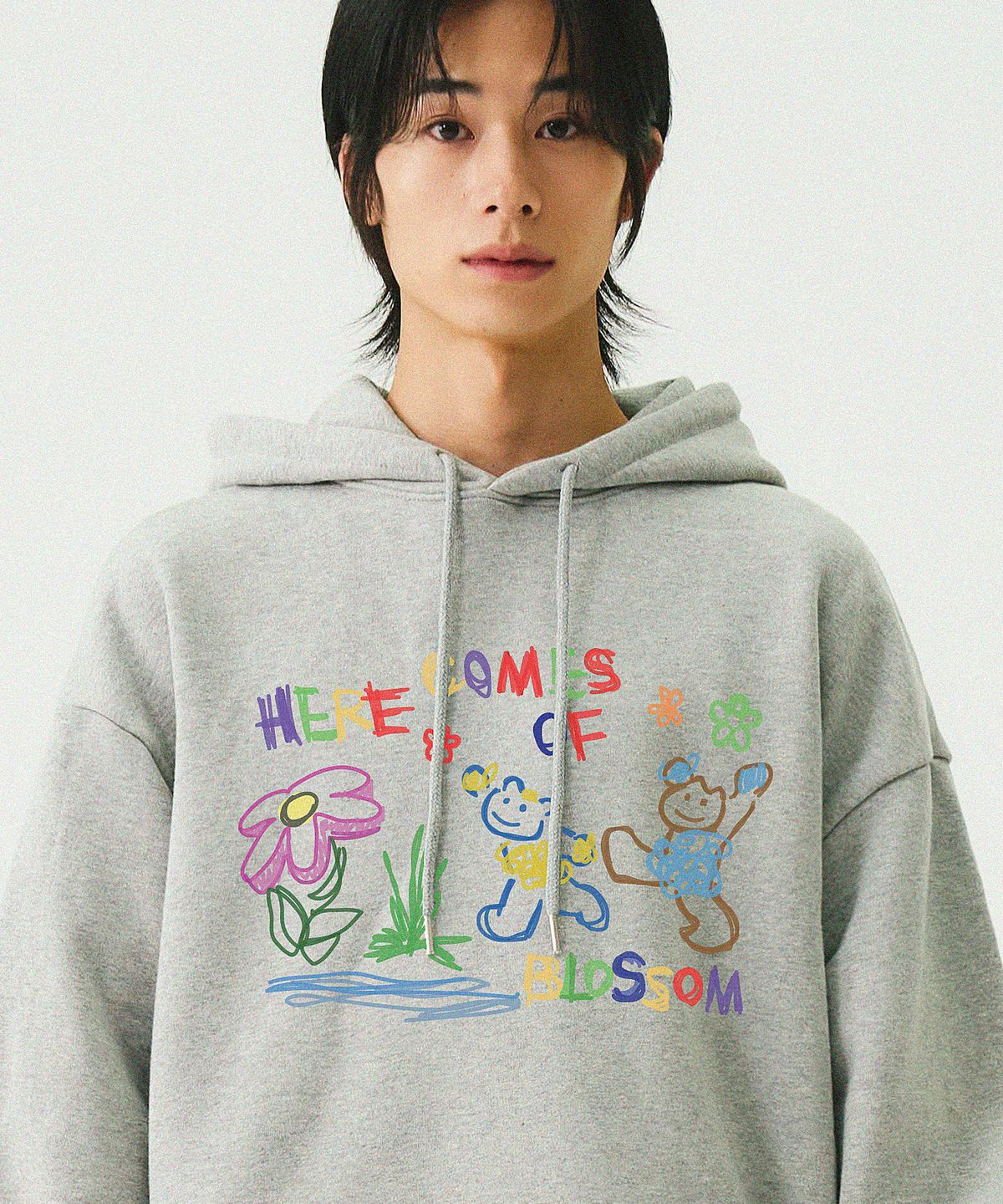 그레이버(GRAVER) [UNISEX]HERE COMES OF 드로잉 후드티_그레이