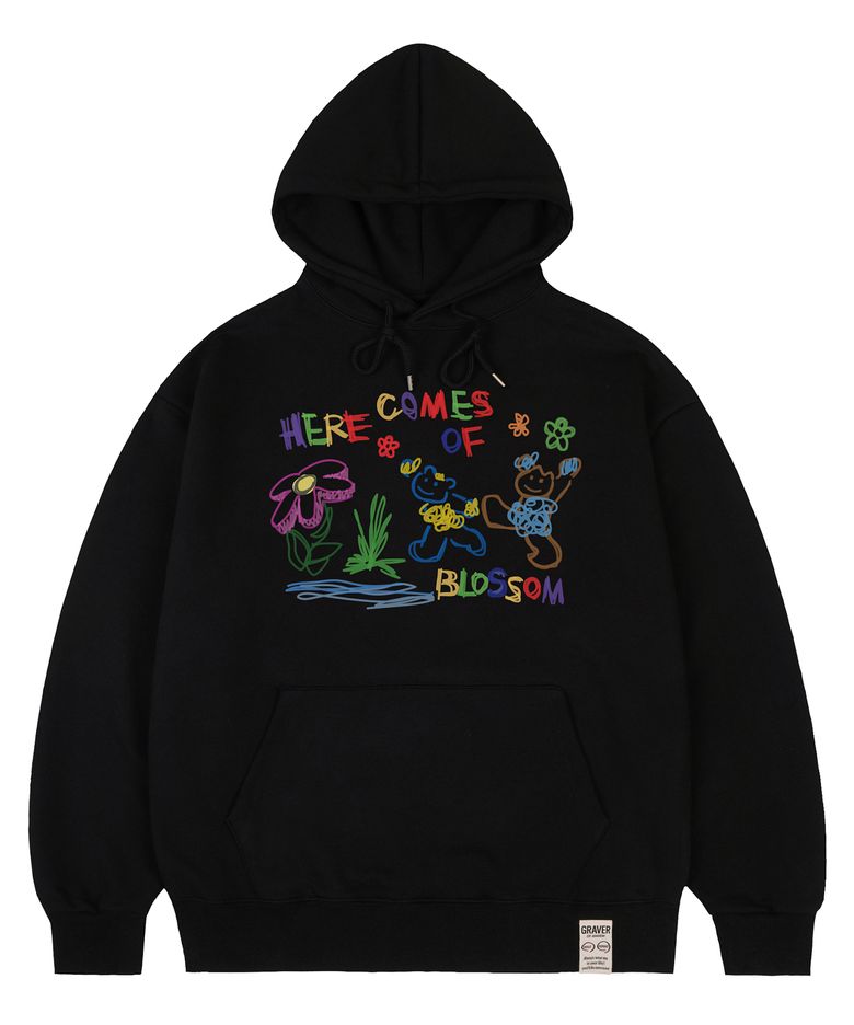 [UNISEX]HERE COMES OF 드로잉 후드티_블랙