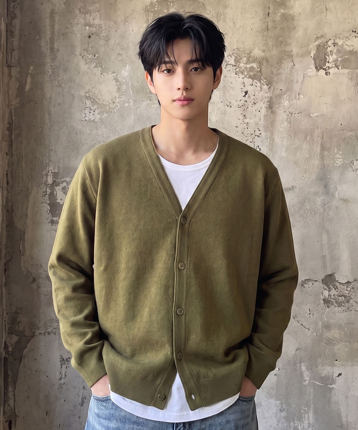 에르비노(HERVINO) 데일리 에센셜 컴포트 니트 가디건[올리브]
