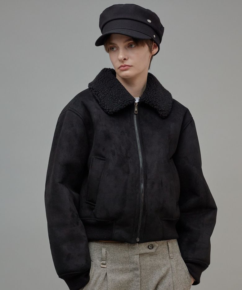 Soft Shearing Bomber Jacket Black