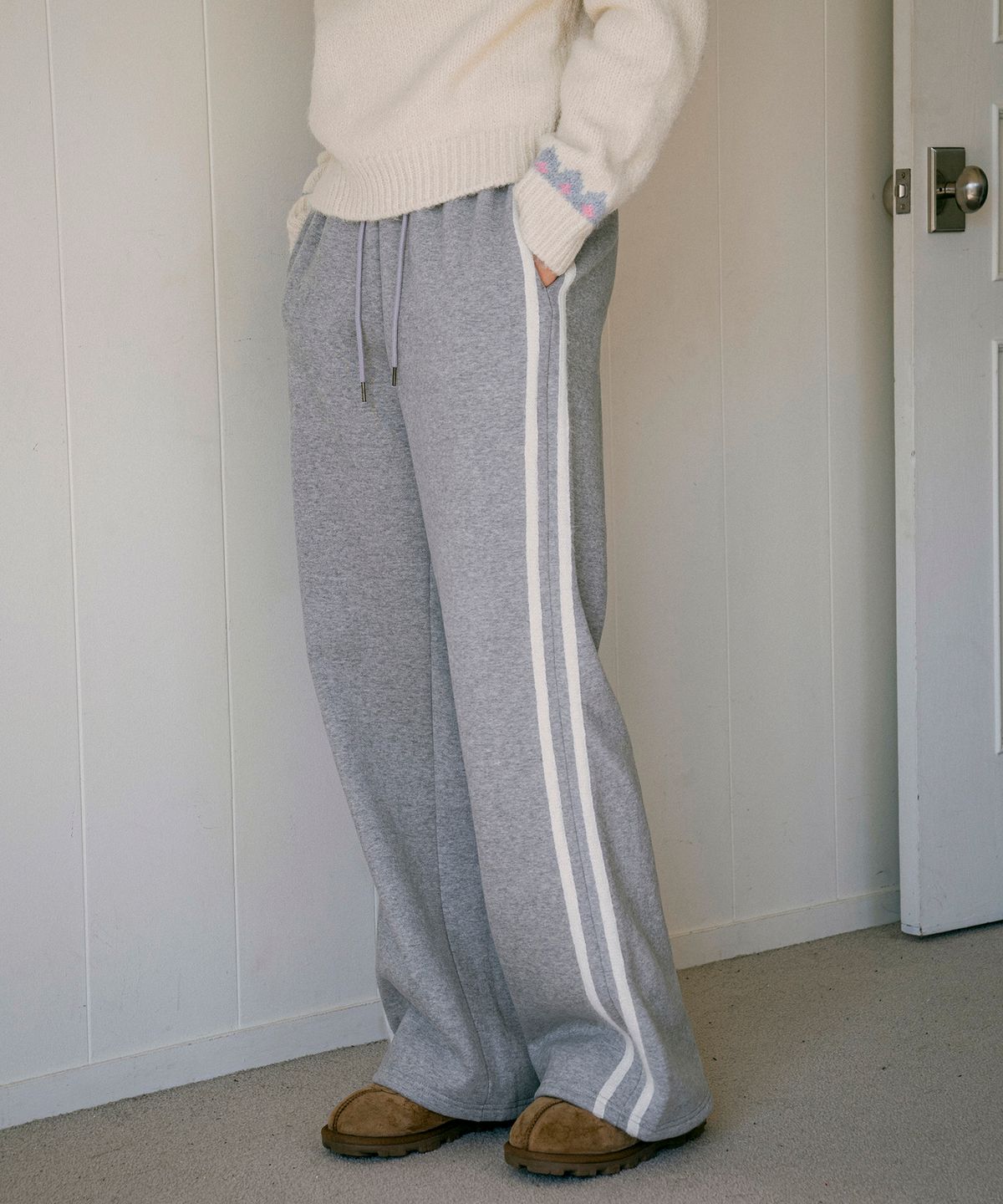 반원 아틀리에(VANONE ATELIER) P3220 와이드 트랙 팬츠_Melange gray