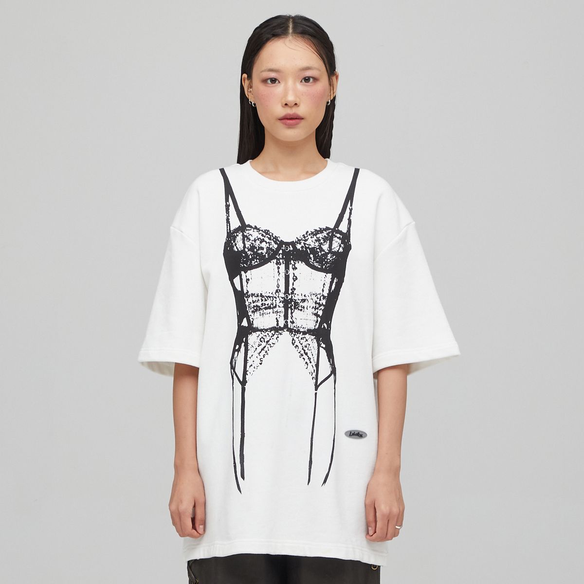 라라폭스(LALAFOX) CORSET PRINTING OVERSIZED SWEAT SHIRT WHITE BQ4CH001