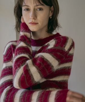 KN4255 헤어리 스트라이프 니트_Wine