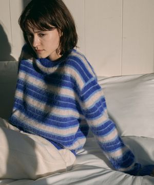 KN4255 헤어리 스트라이프 니트_Blue