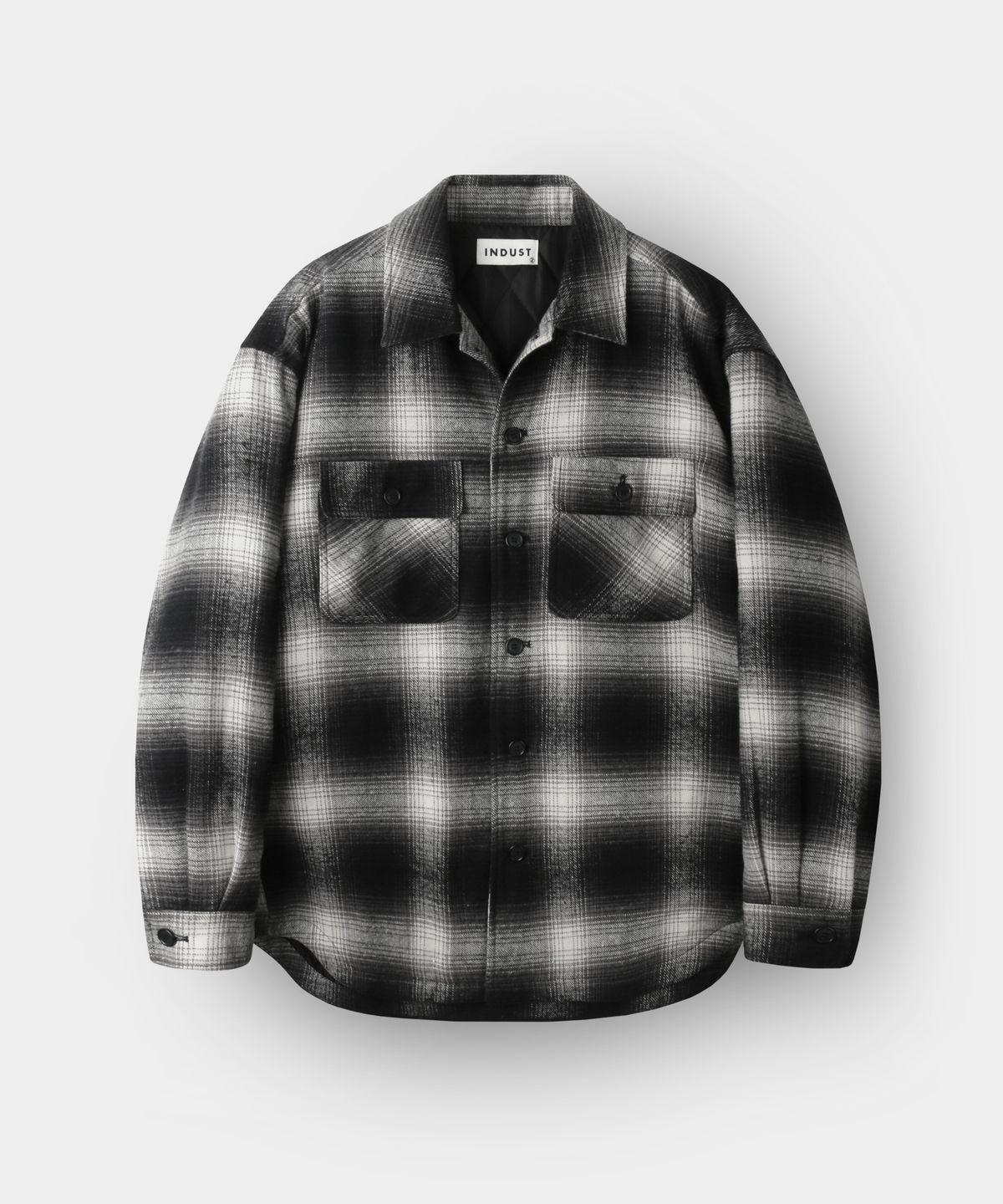 인더스트(INDUST) 옴브레 체크 퀼팅 셔츠 자켓_블랙