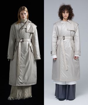 Glossy padding trench coat