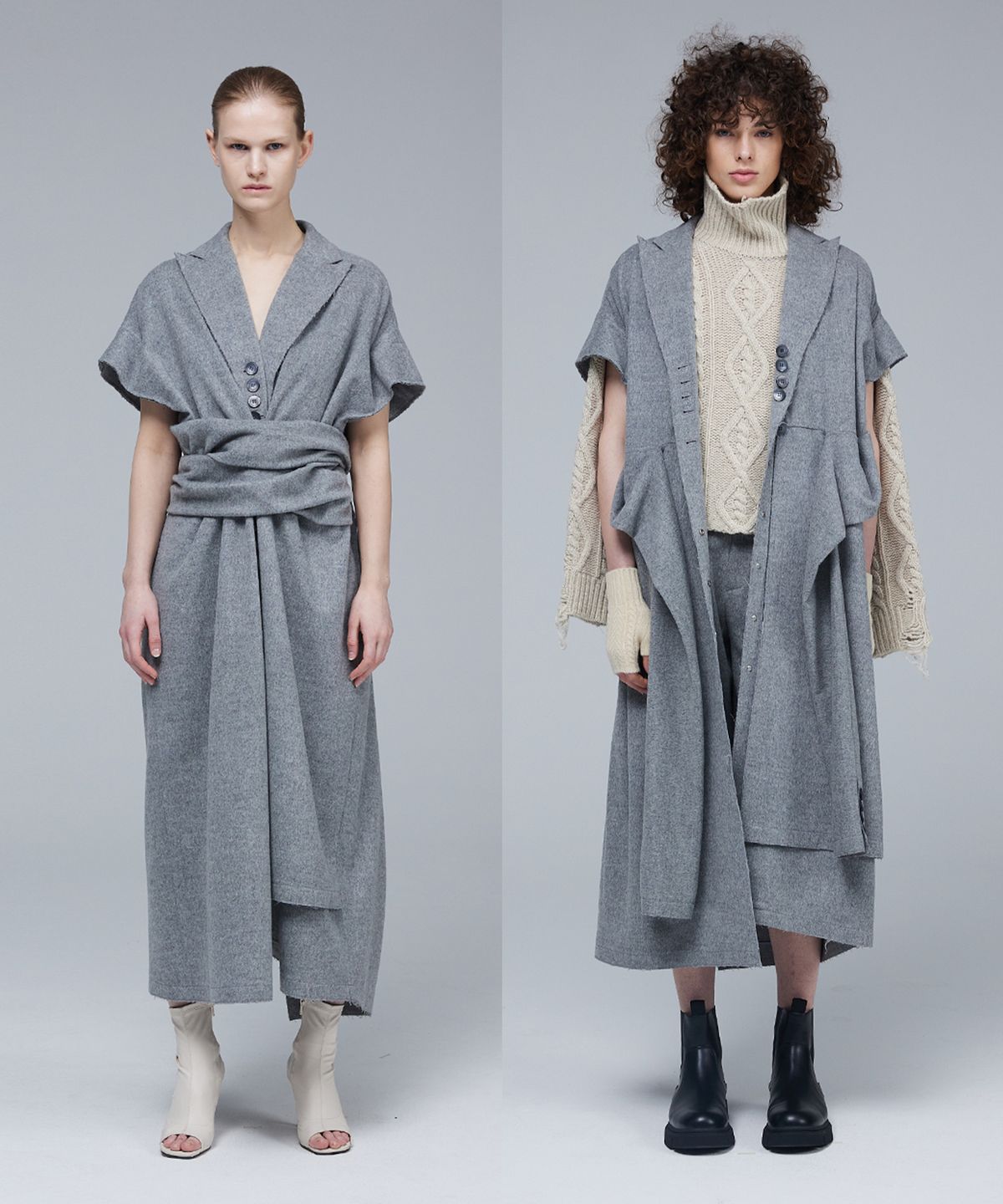 므아므(MMAM) Wool tie sleeve detail coat dress