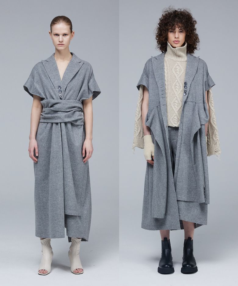 Wool tie sleeve detail coat dress