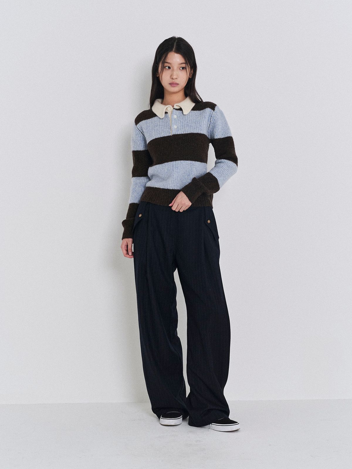포커페이스(POKERFACE) (W)RUGBY SWEATER BLUE/BROWN