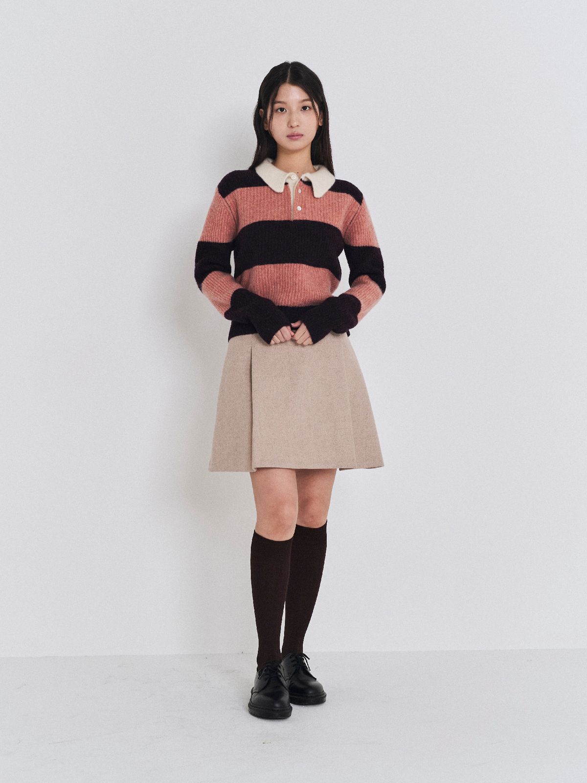 포커페이스(POKERFACE) (W)RUGBY SWEATER DEEP PEACH/BURGUNDY