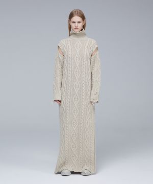 Cable destroyed knit dress