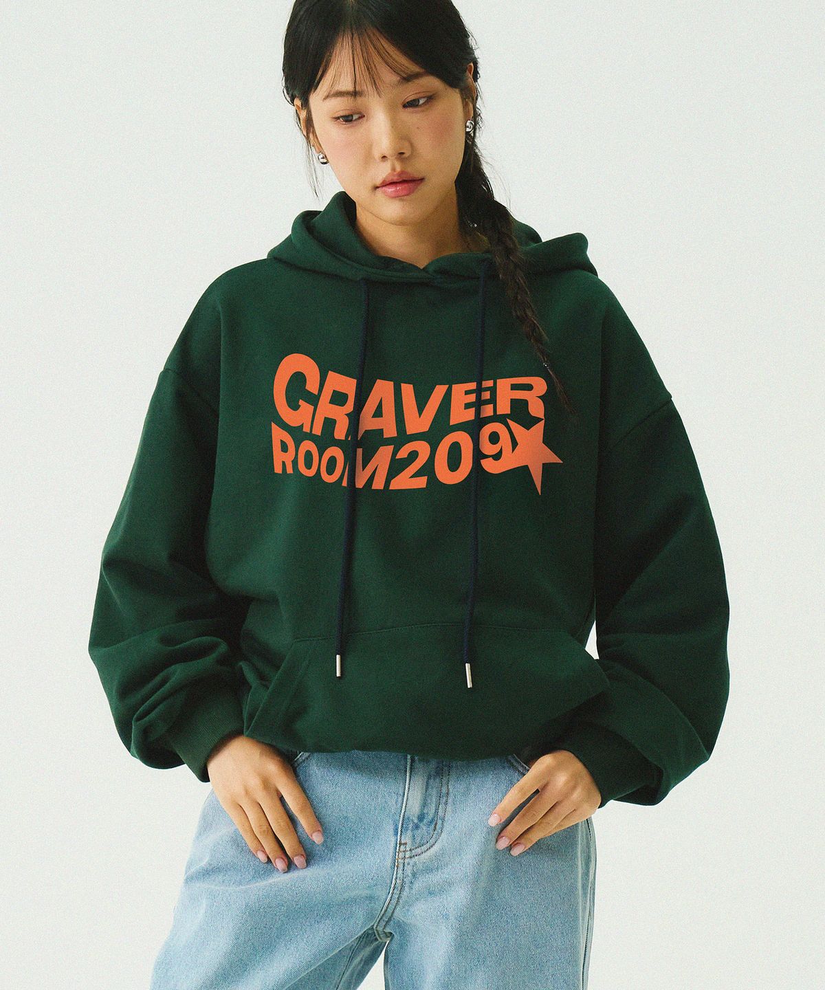 그레이버(GRAVER) [UNISEX]웨이브 스타 로고 후드티_그린