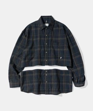 Detachable Crease Check Shirt S167 Faded Navy