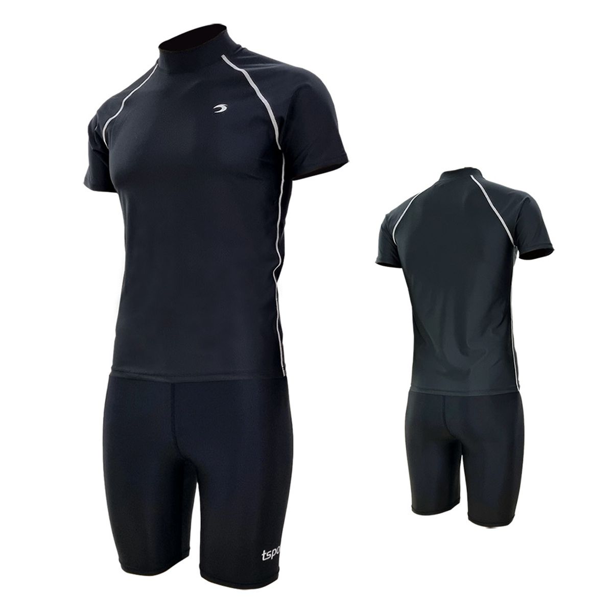 티에스스포츠(TS SPORTS) 남성 수영복 반팔 래쉬가드 4부 수영팬츠 세트 M23041+24065