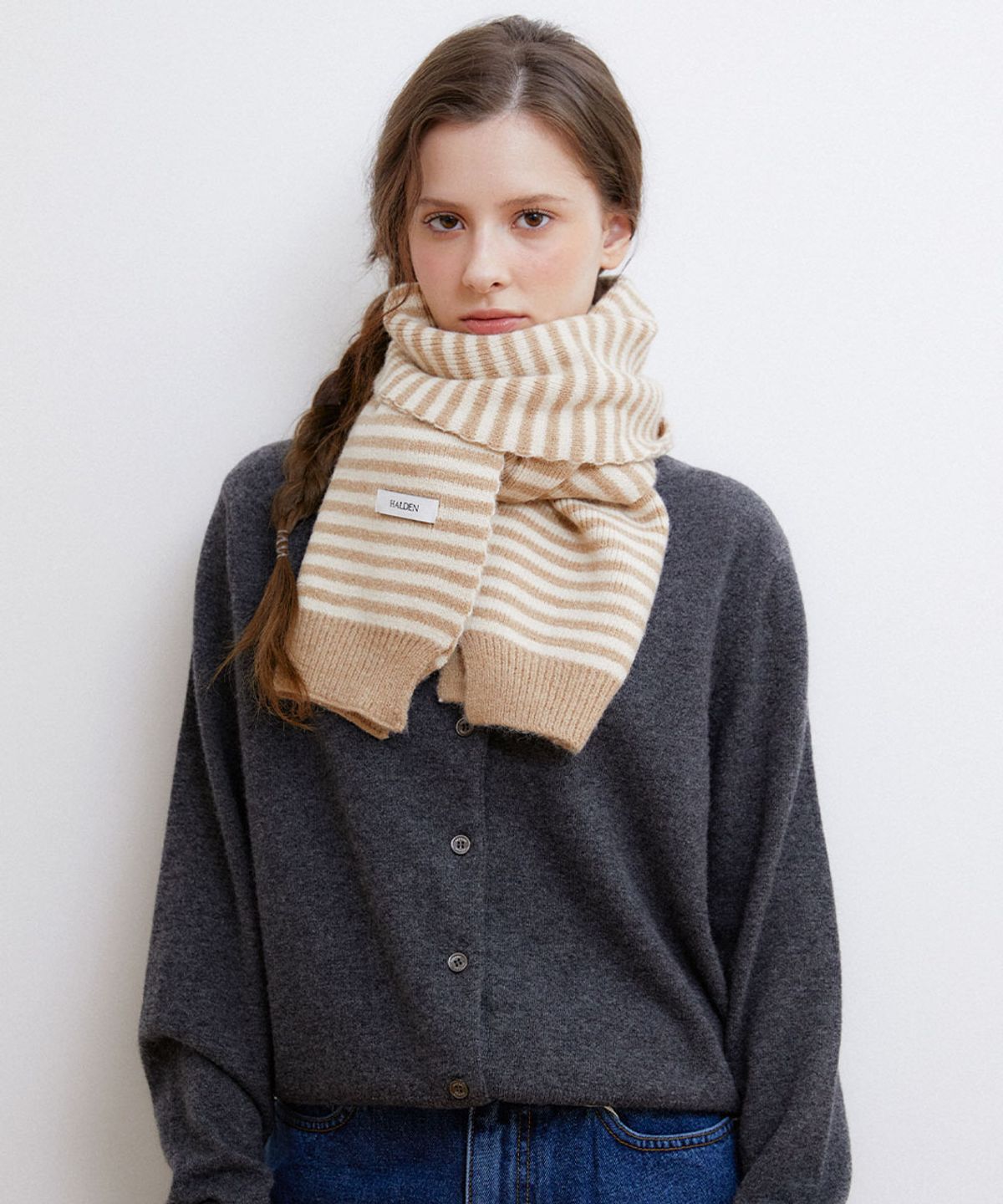 할렌(HALDEN) basic stripe knit muffler (M040_beige)