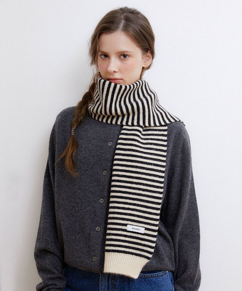 basic stripe knit muffler (M040_black)