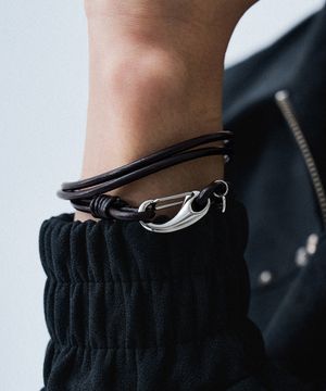 RSM026 Brown Hide Two Line Karabiner Bracelet