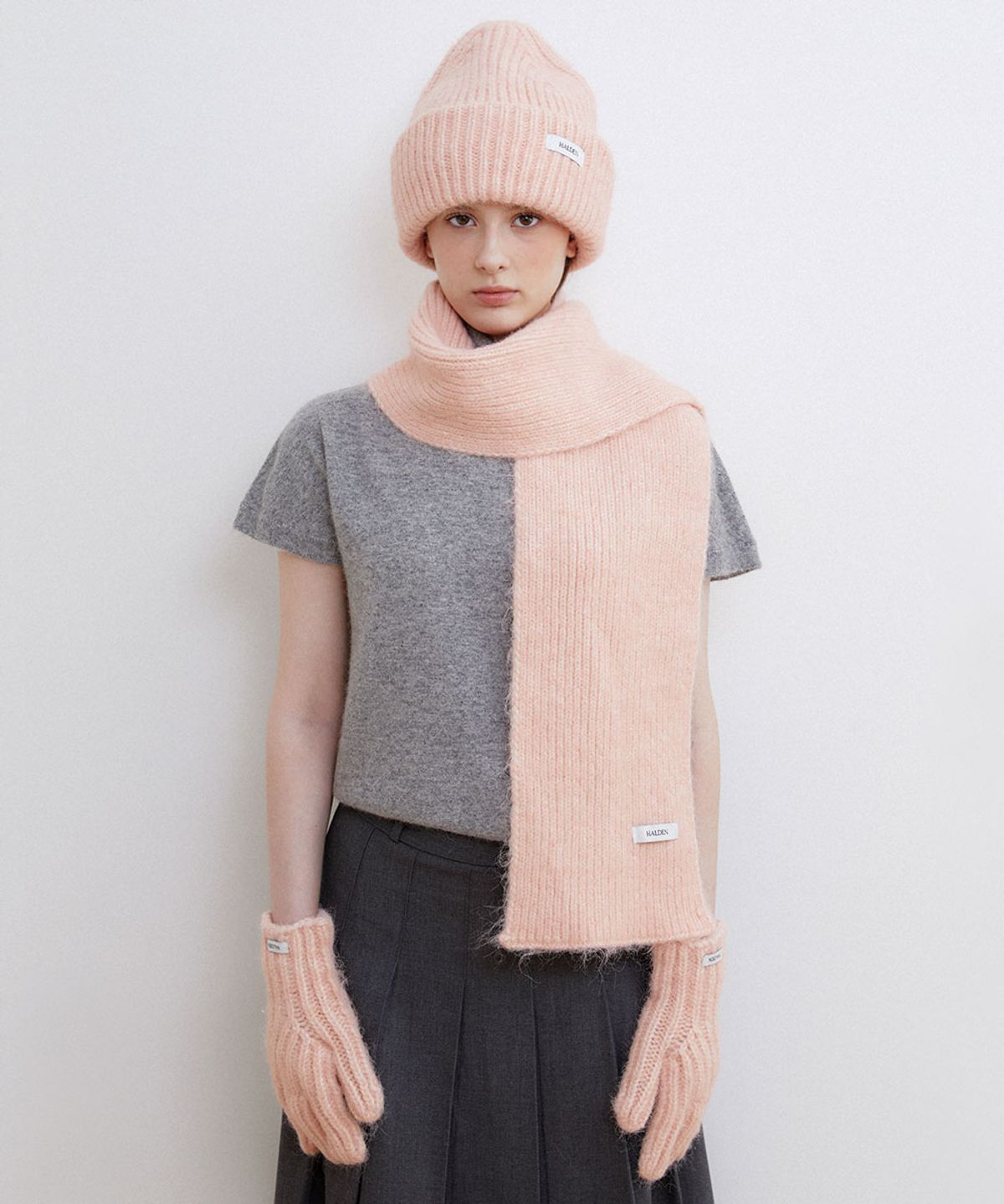 할렌(HALDEN) [set] muffler gloves beanie winter set (M041_light pink)