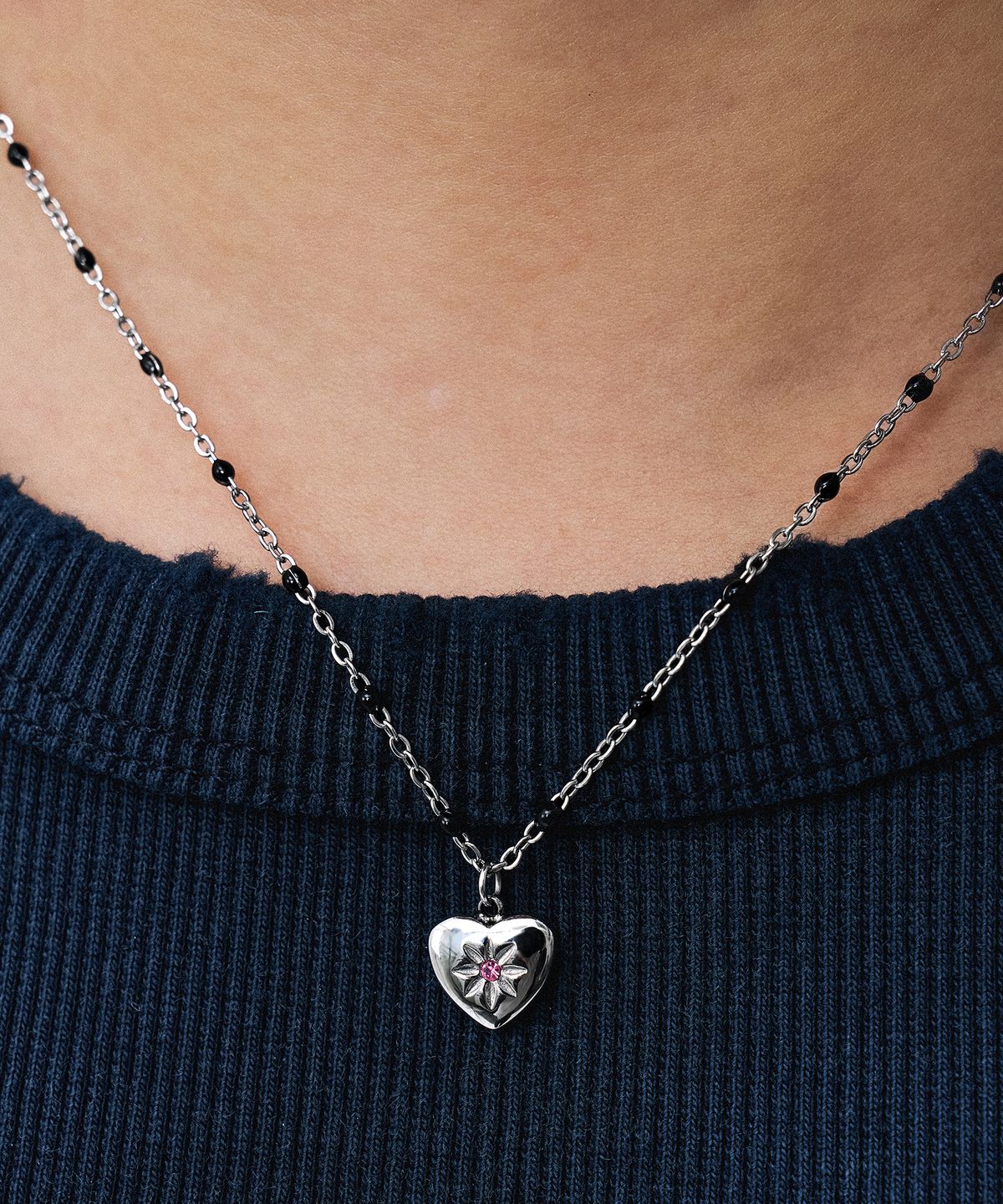 스칼렛또(SCALETTO) RS008 Pink CZ Setting Heart Pendent Necklace