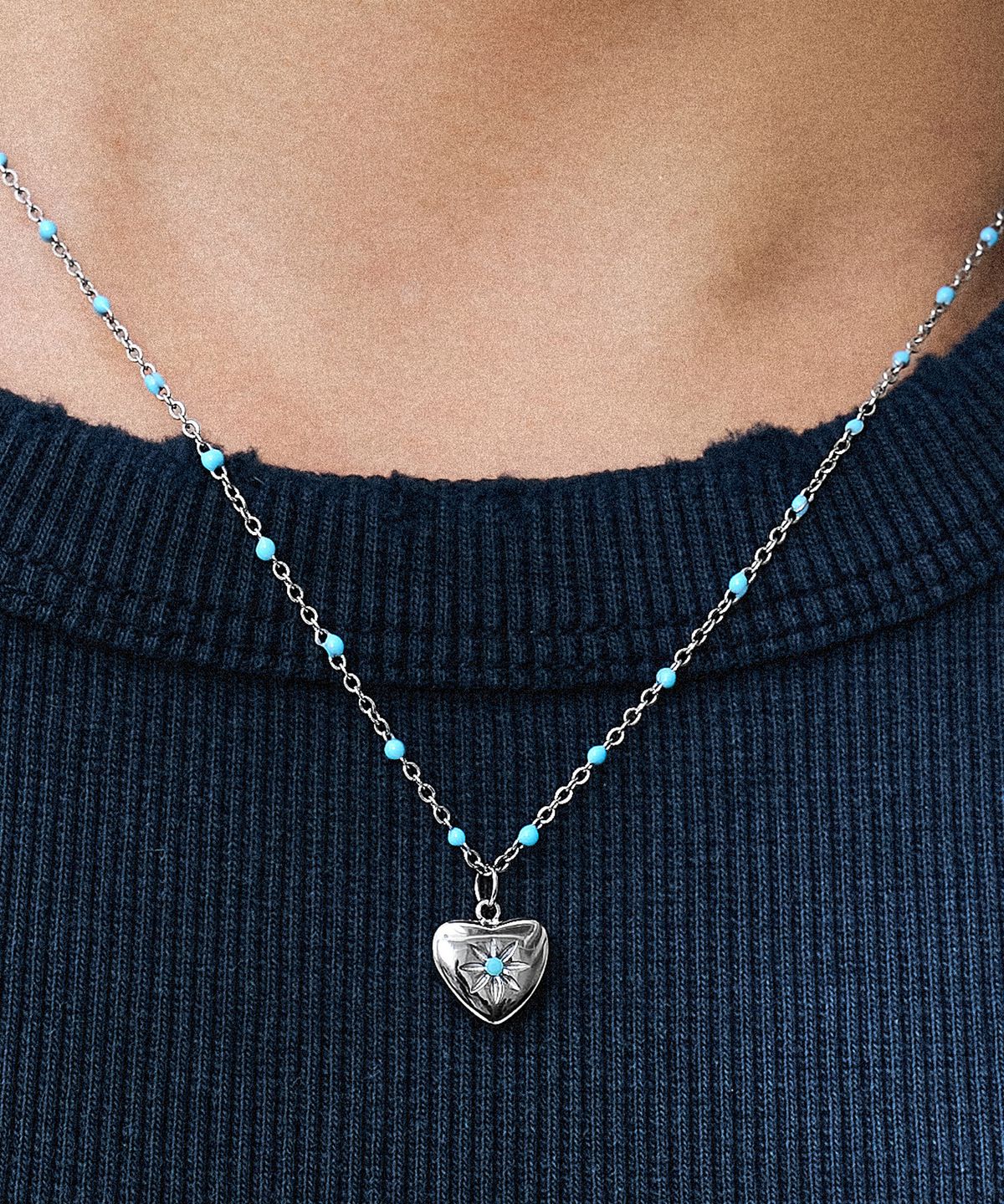 스칼렛또(SCALETTO) RS009 Turquoise CZ Setting Heart Pendent Necklace