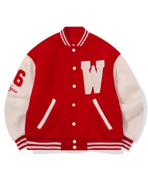 부클 더블유 로고 바시티 자켓 레드