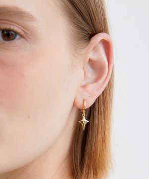 hanging star pendant one touch earrings (E039_gold)
