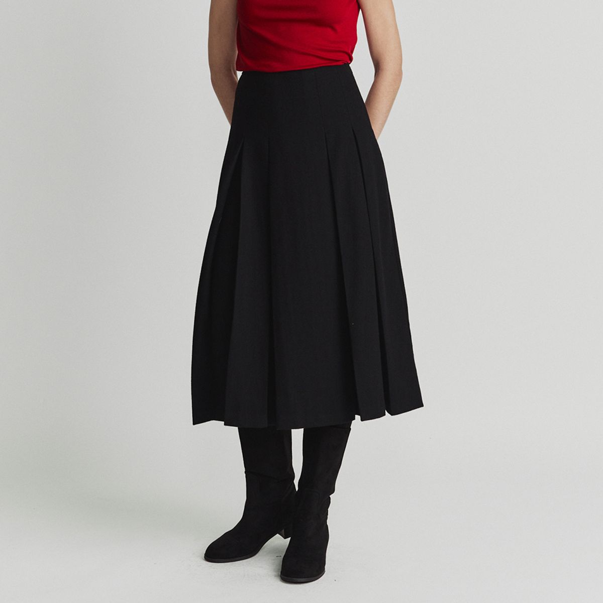 노우드(NOEUD) Double-sided pleats skirt (Black)