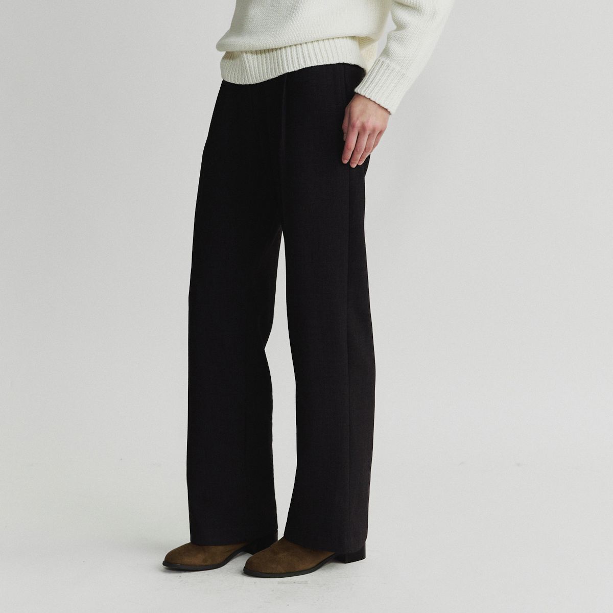 노우드(NOEUD) Double one tuck slacks (Black)