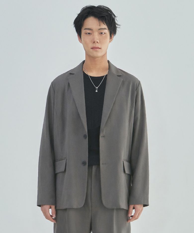 울 블렌디드 오버핏 자켓_카키 그레이