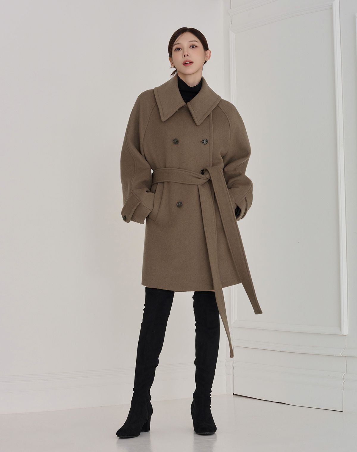 지에마르(GIEMAR) WIDE COLLAR WOOL HALF COAT COCOA 와이드 카라 울 하프 코트 코코아