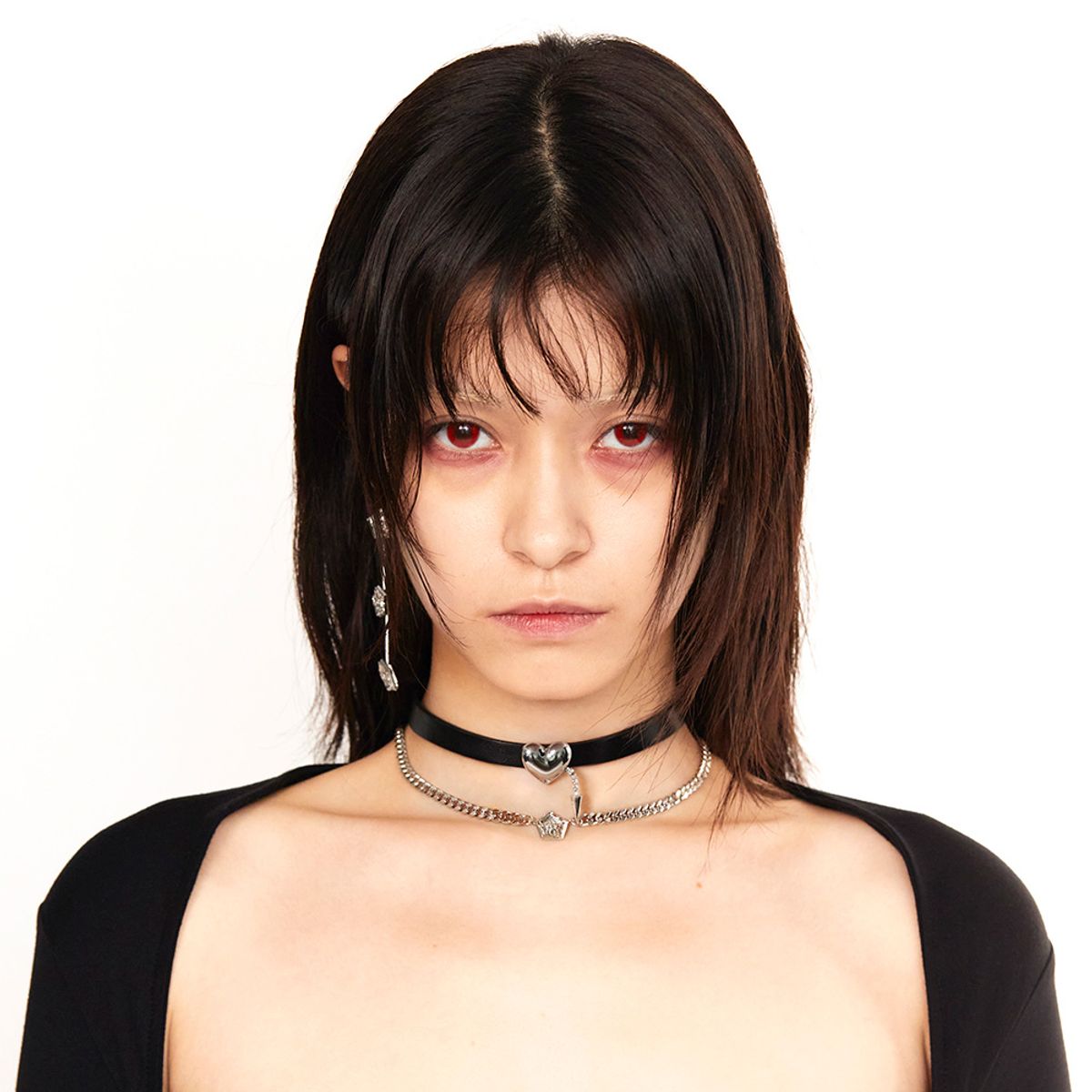 에브리벌스데이(EVERYBIRTHDAY) Heart cupid leather choker BLACK