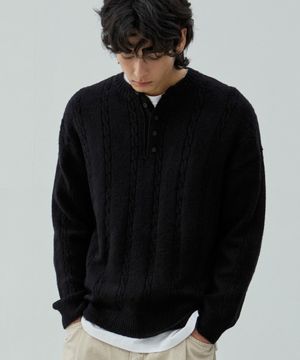 소프트 헨리넥 라운드 긴팔 니트 [블랙]