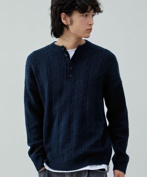 소프트 헨리넥 라운드 긴팔 니트 [네이비]