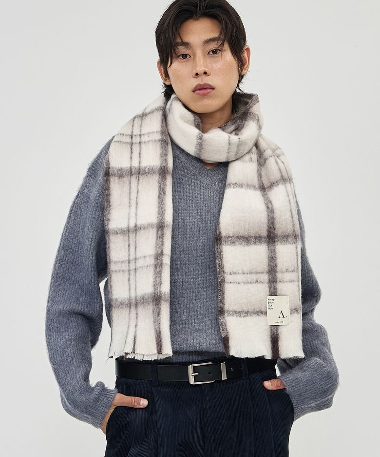 투톤 체크 머플러 화이트