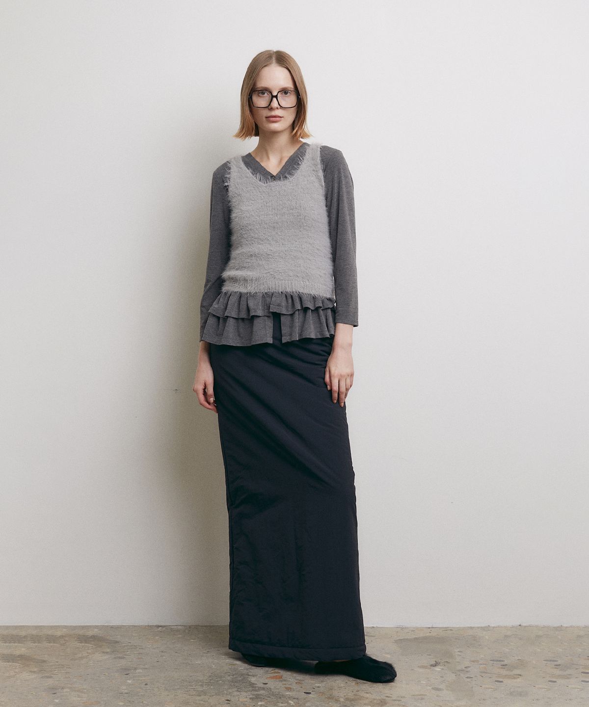 로우타이드(LOW TIDE) PADDING MAXI SKIRT [BLACK]