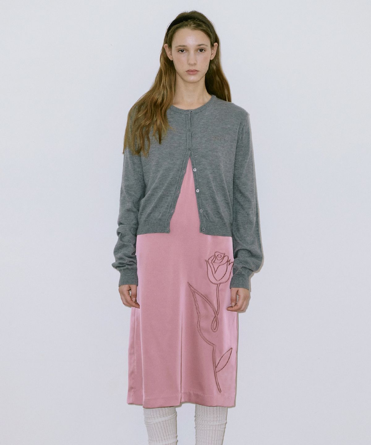 시눈(SINOON) V-Neck Rose Dress (French Rose)