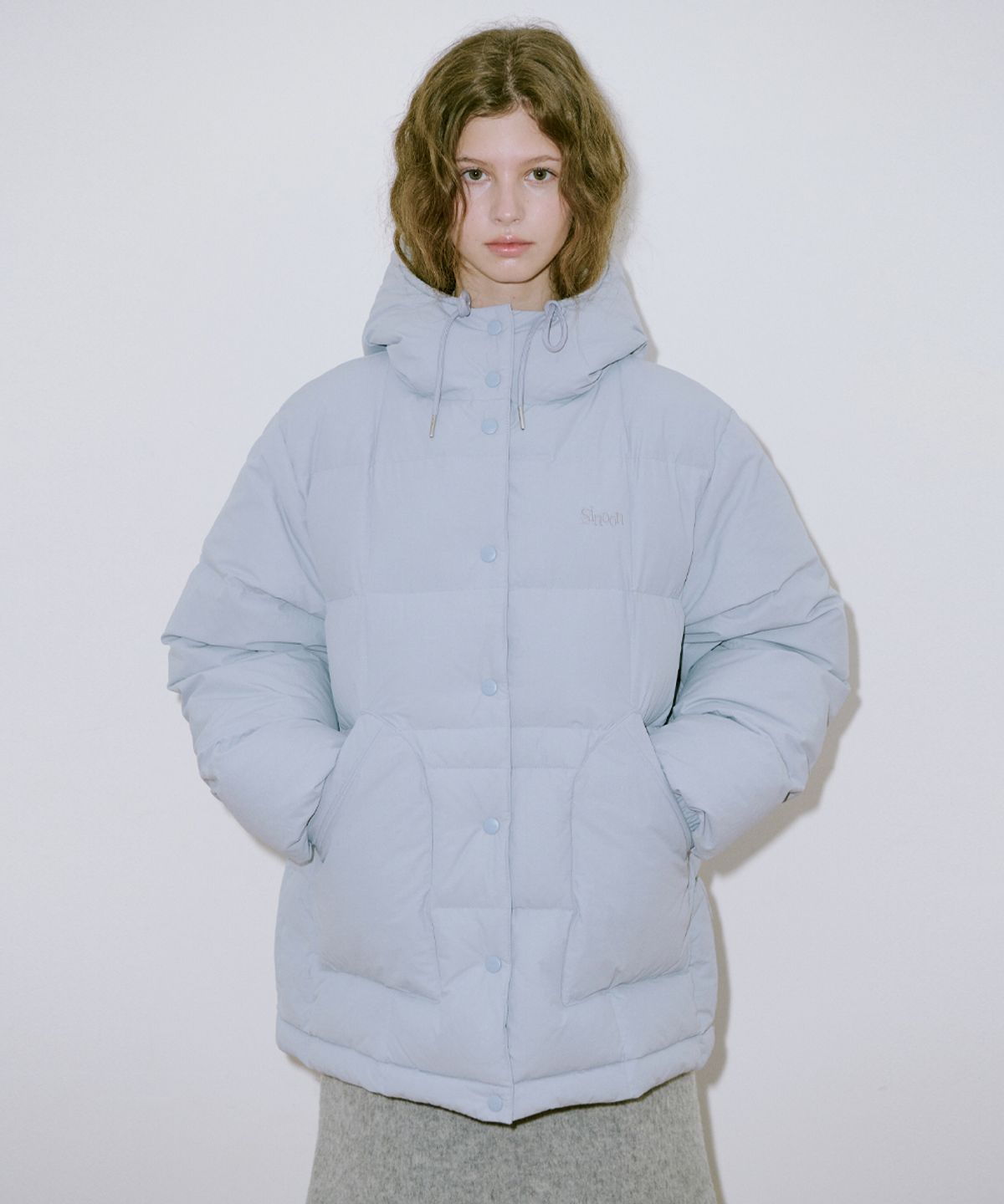 시눈(SINOON) Hoodie Puffer Jacket (Greyish Blue)