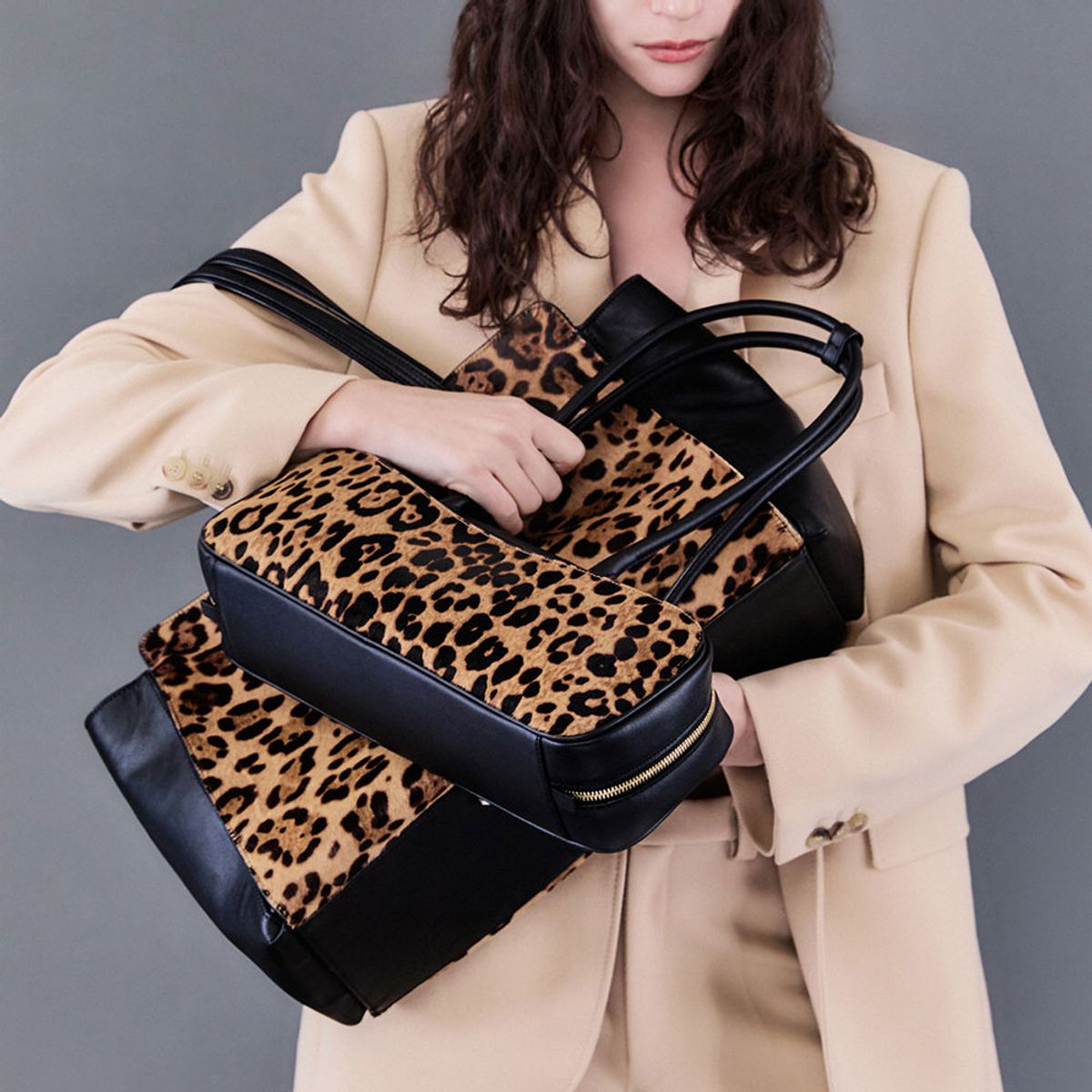 쿠론(COURONNE) Ines Tote 42 Leopard (Black&Dark Brown)_RCBTX24648MTX