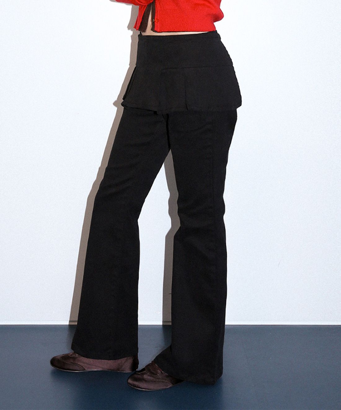 MUSINSA | KISYNING Skirt Layered Bootcut Pants (Black)